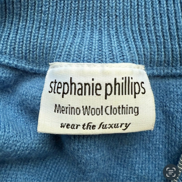 Stephanie Phillips Blue 100% Merino Wool Full-Zip Sweater Size 8 Classic Luxury - Picture 3 of 13